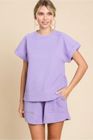 Embossing Top W/U-Neck SS