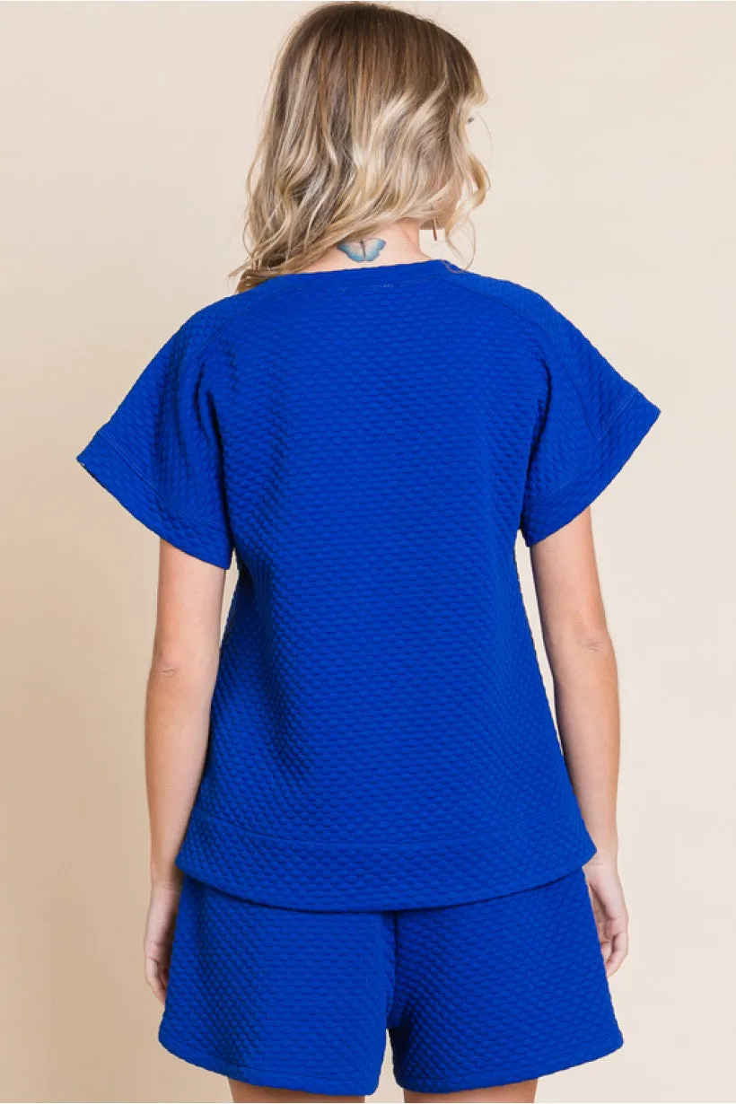 Embossing Top W/U-Neck SS