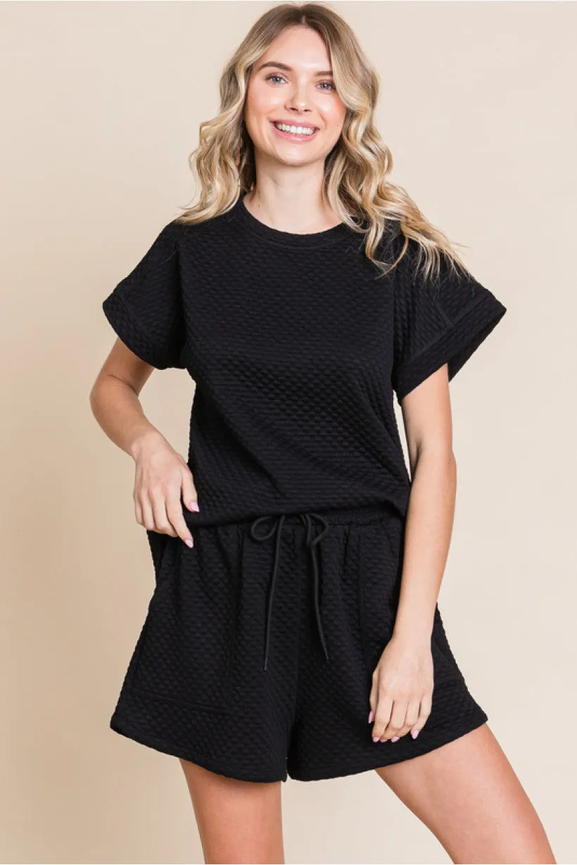 Embossing Top W/U-Neck SS