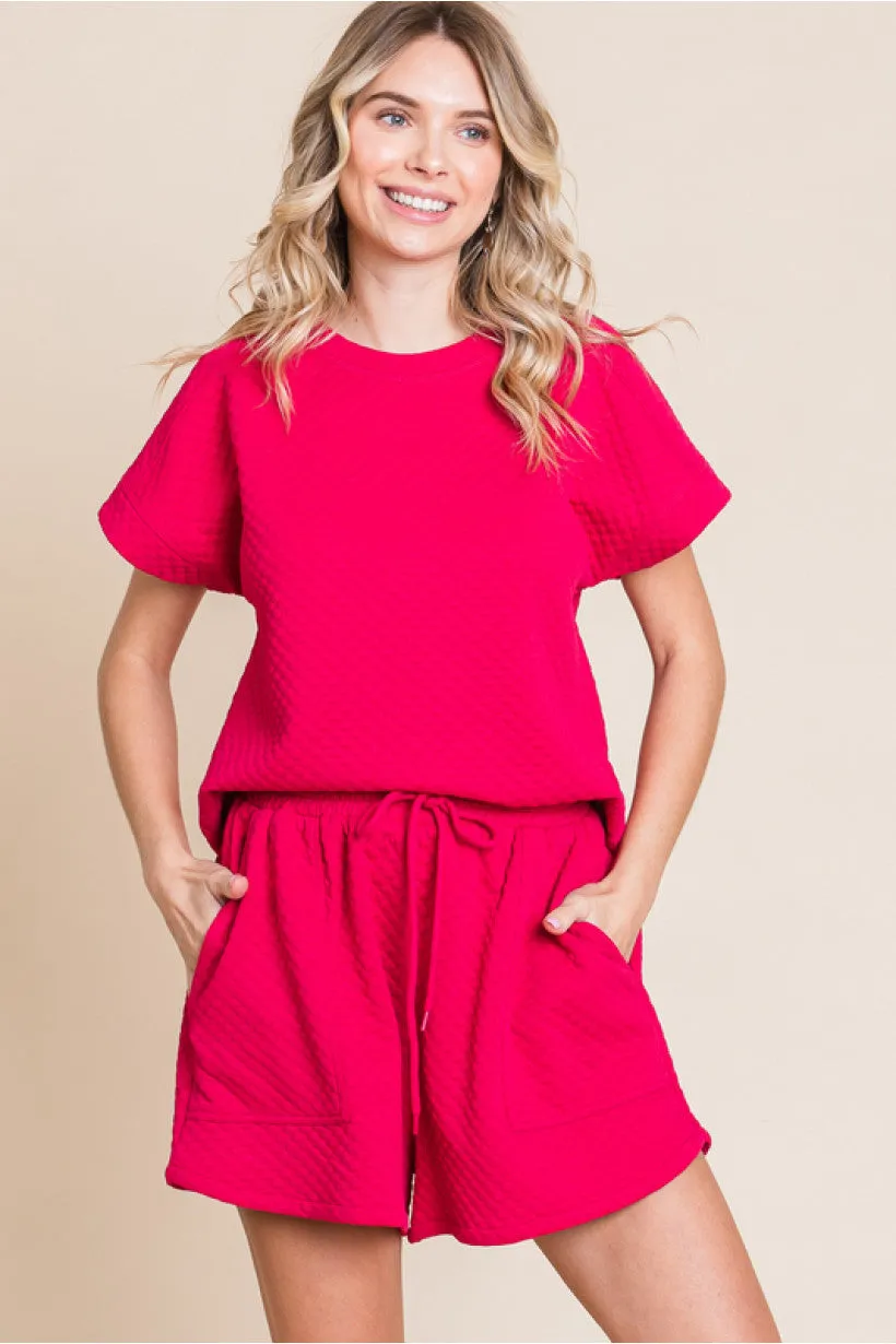 Embossing Top W/U-Neck SS