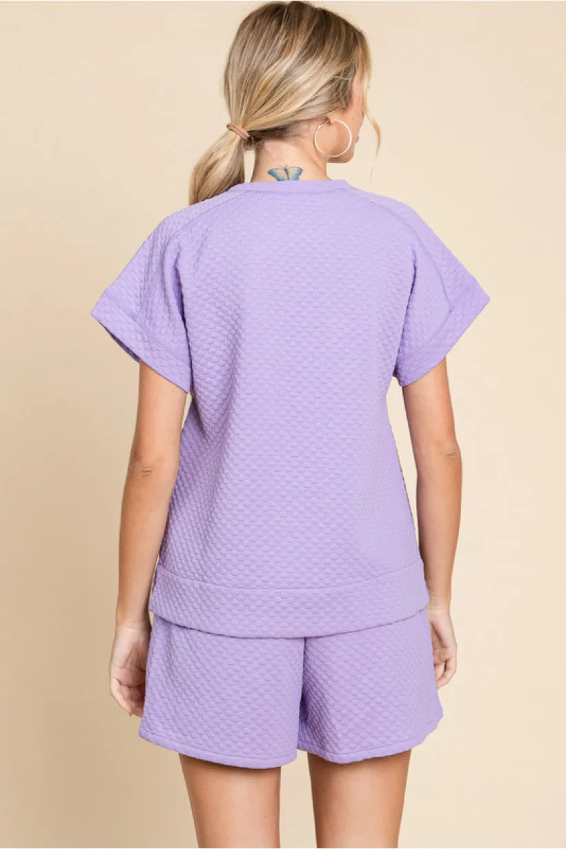 Embossing Top W/U-Neck SS