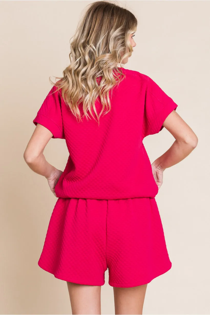 Embossing Top W/U-Neck SS