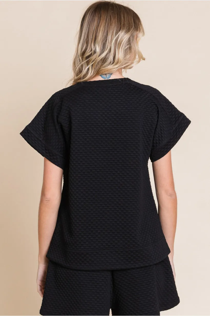 Embossing Top W/U-Neck SS