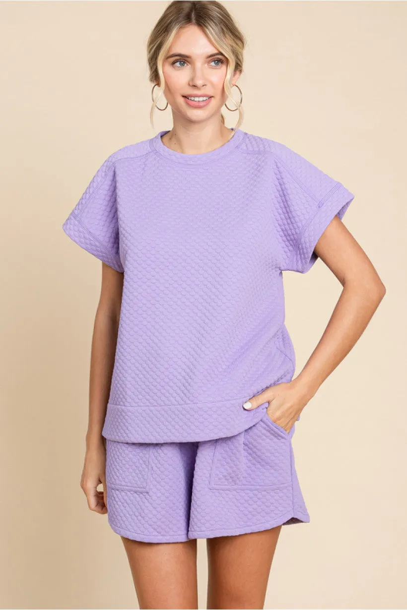 Embossing Top W/U-Neck SS