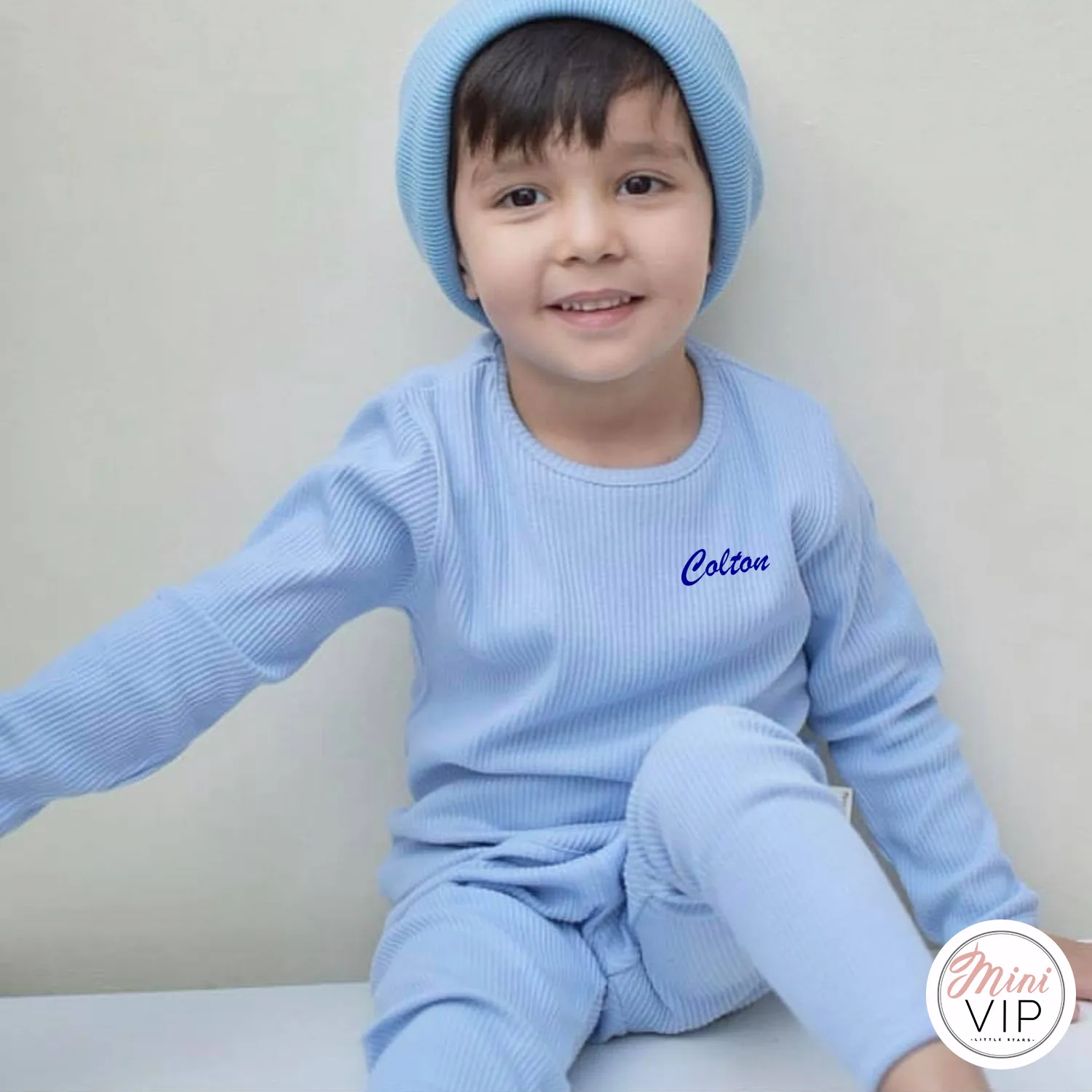 Embroidered Baby Blue Ribbed Loungewear (CURRENTLY OUT OF STOCK)