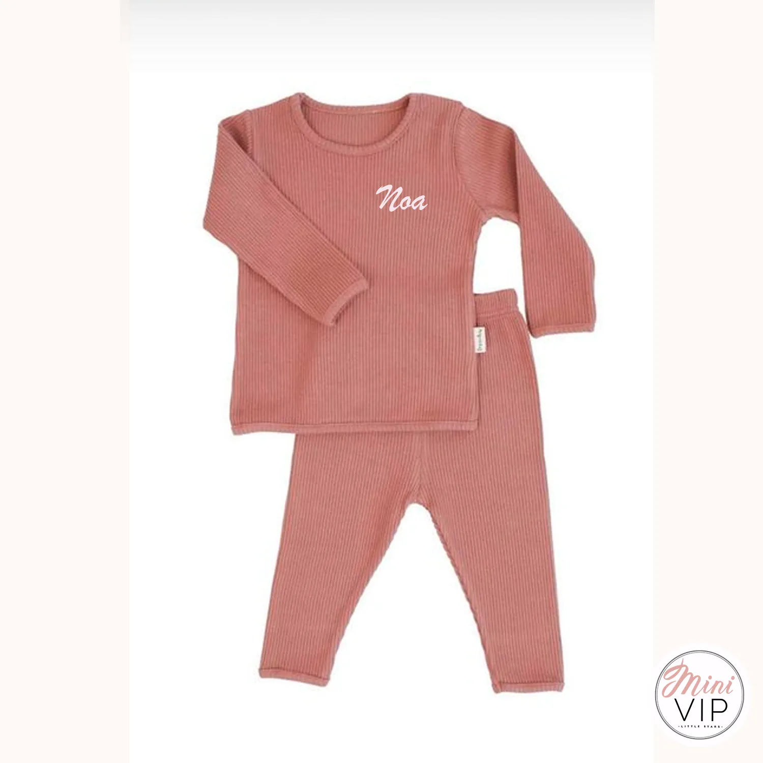 Embroidered Leather Pink Ribbed Loungewear (CURRENTLY OUT OF STOCK)