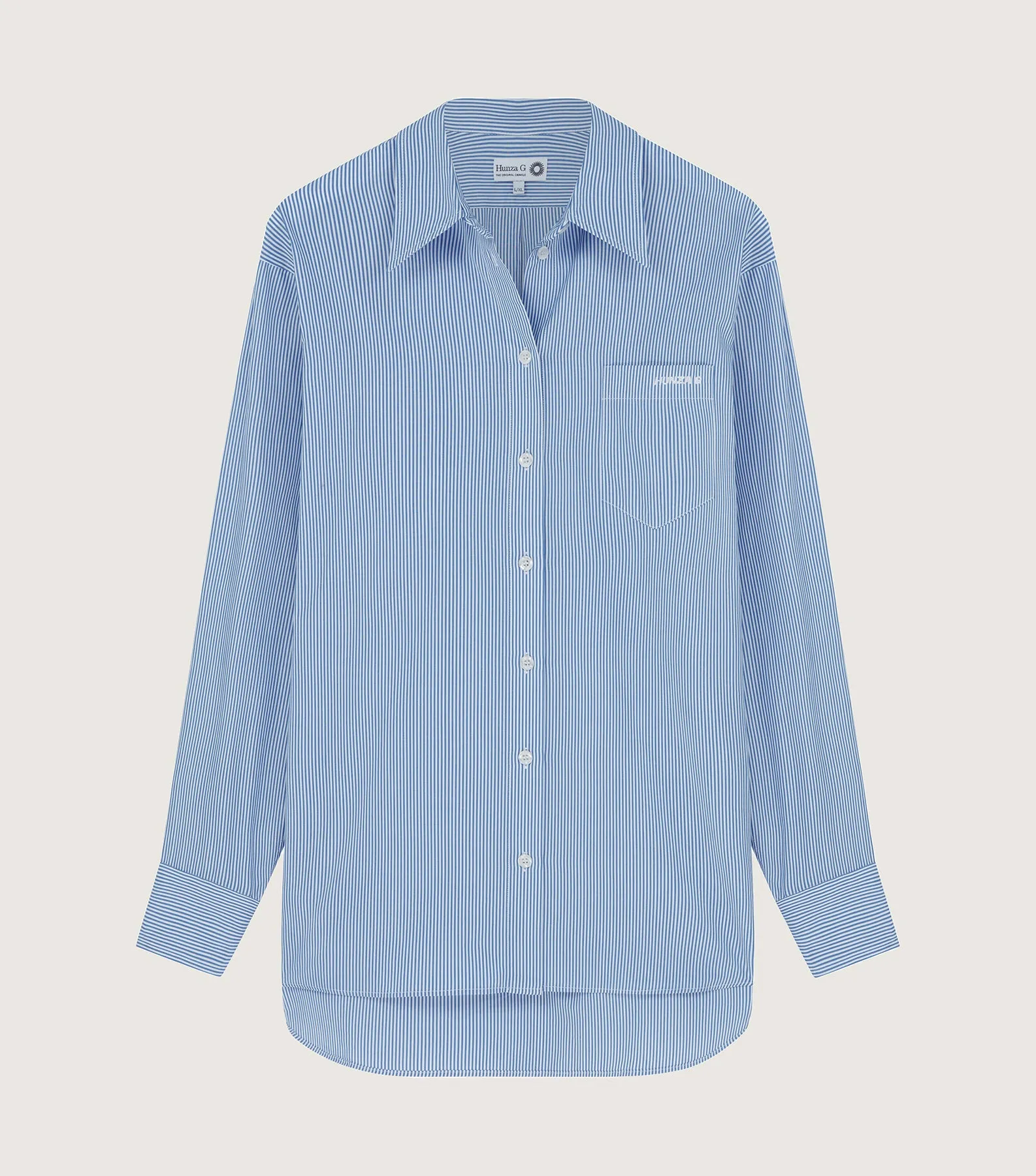 Embroidered Oversized Shirt - Blue Stripe