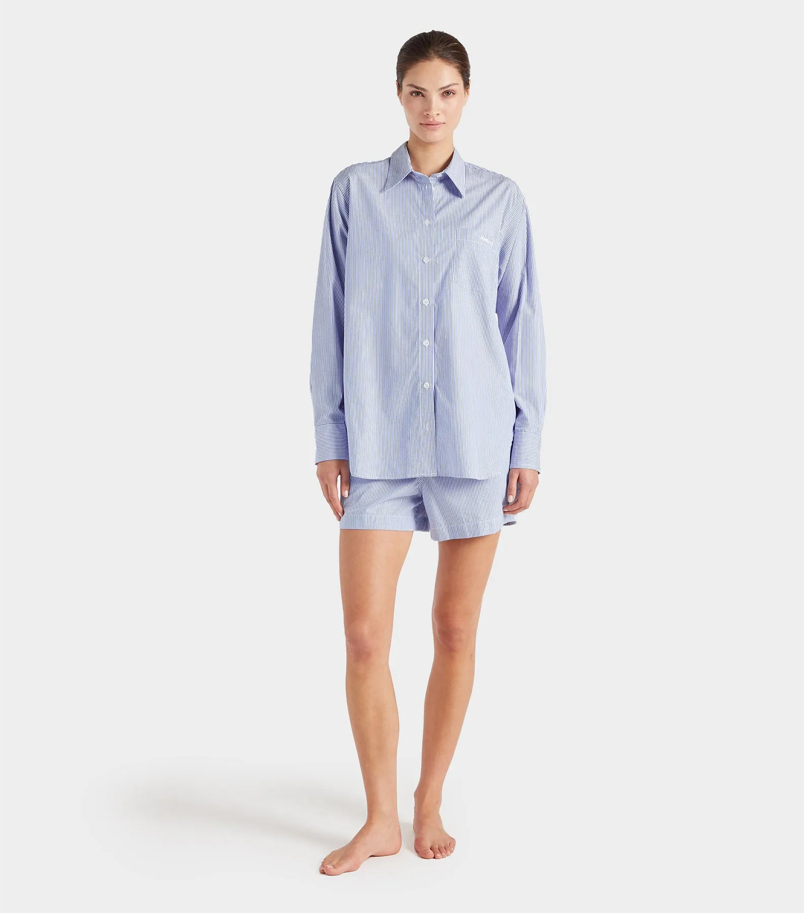 Embroidered Oversized Shirt - Blue Stripe