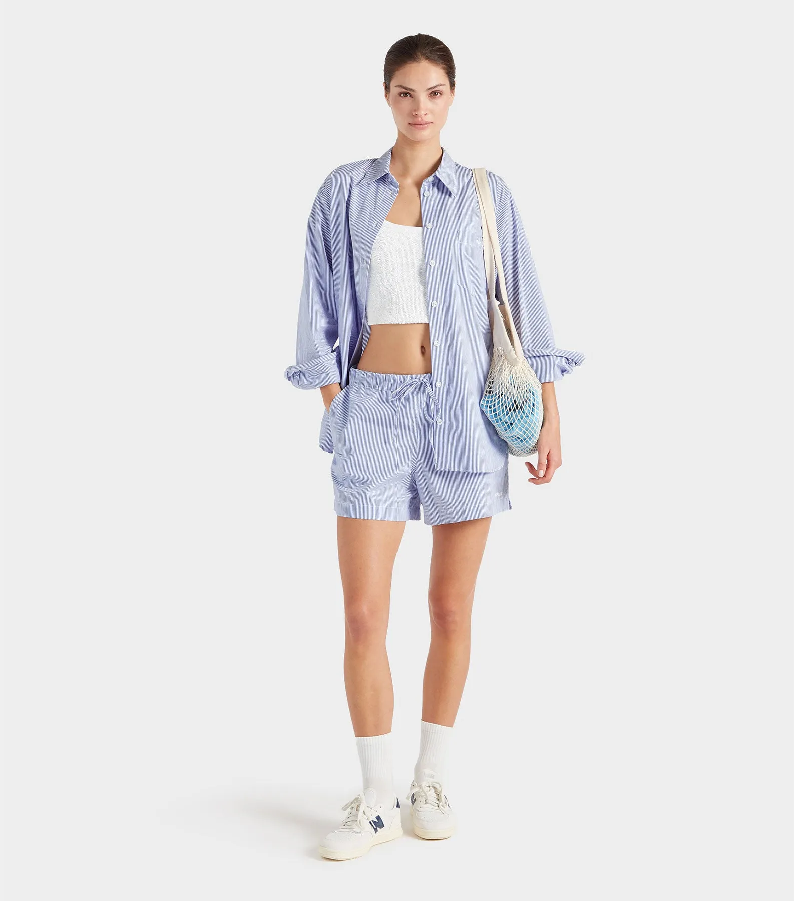 Embroidered Oversized Shirt - Blue Stripe
