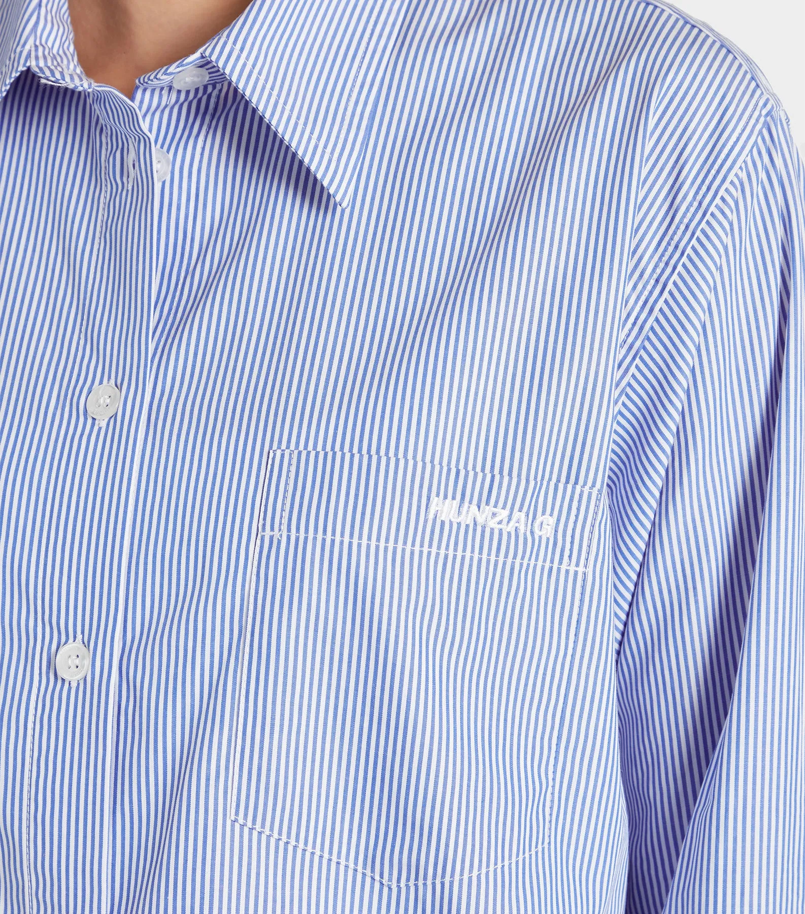 Embroidered Oversized Shirt - Blue Stripe