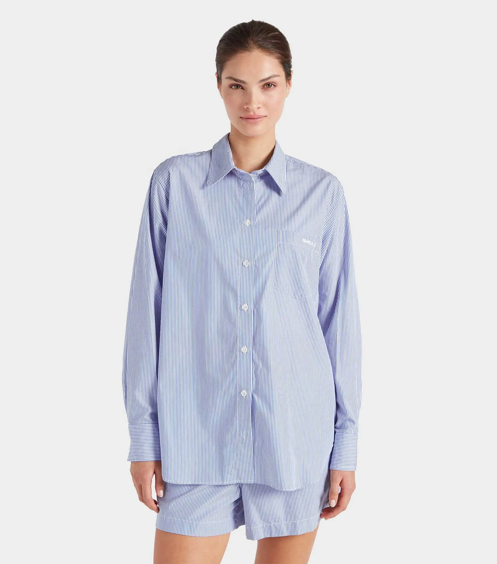 Embroidered Oversized Shirt - Blue Stripe
