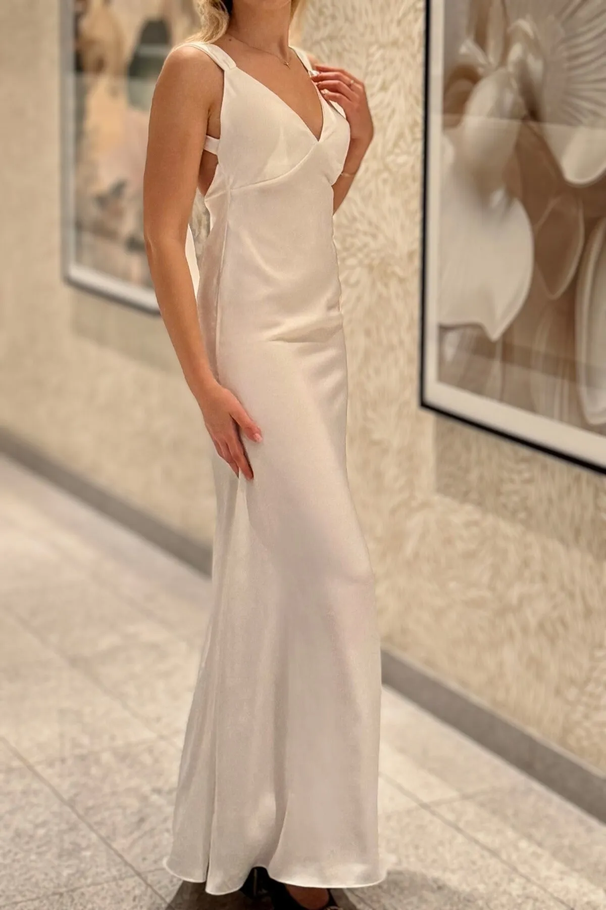 Eva Open Back Crepe Maxi Dress