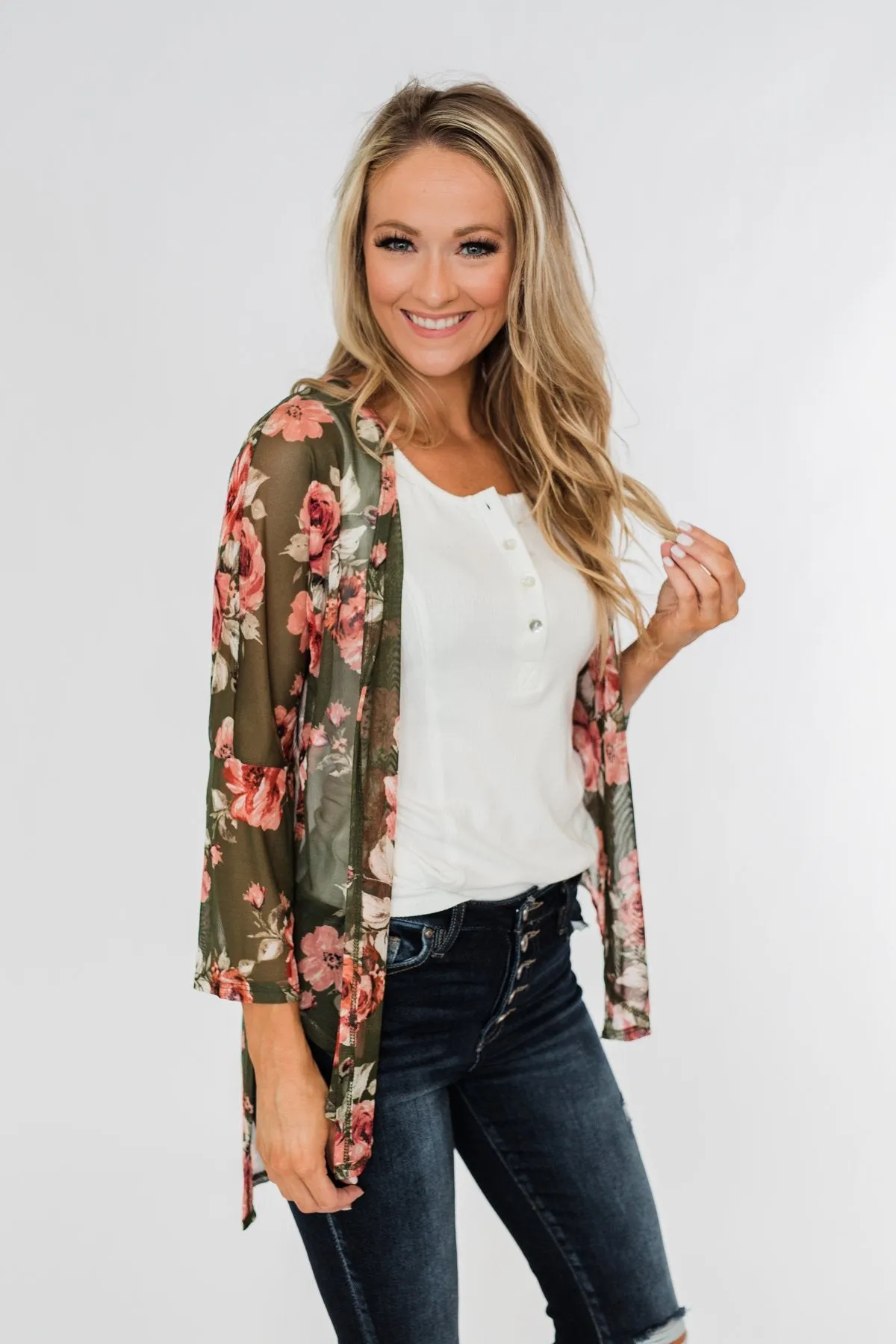 Feels Like Fall Lightweight Floral Kimono- Olive