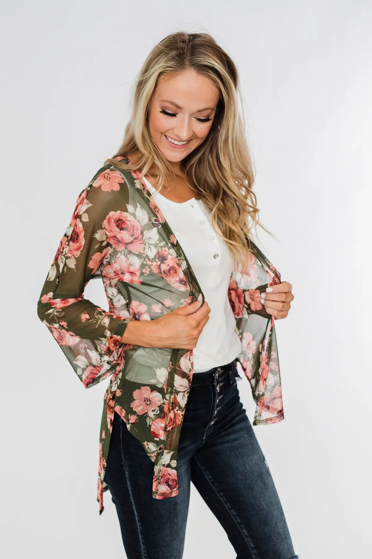 Feels Like Fall Lightweight Floral Kimono- Olive