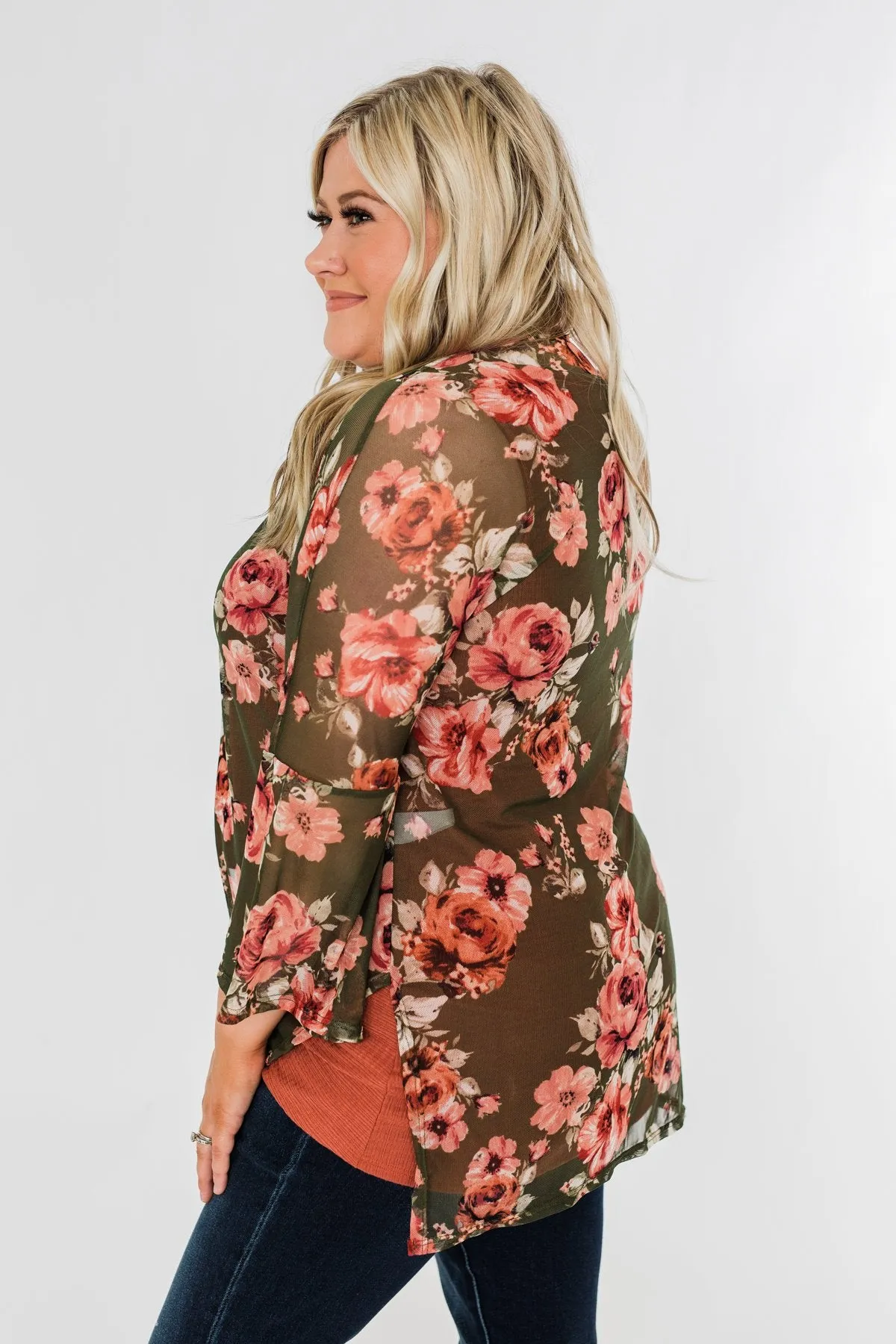 Feels Like Fall Lightweight Floral Kimono- Olive
