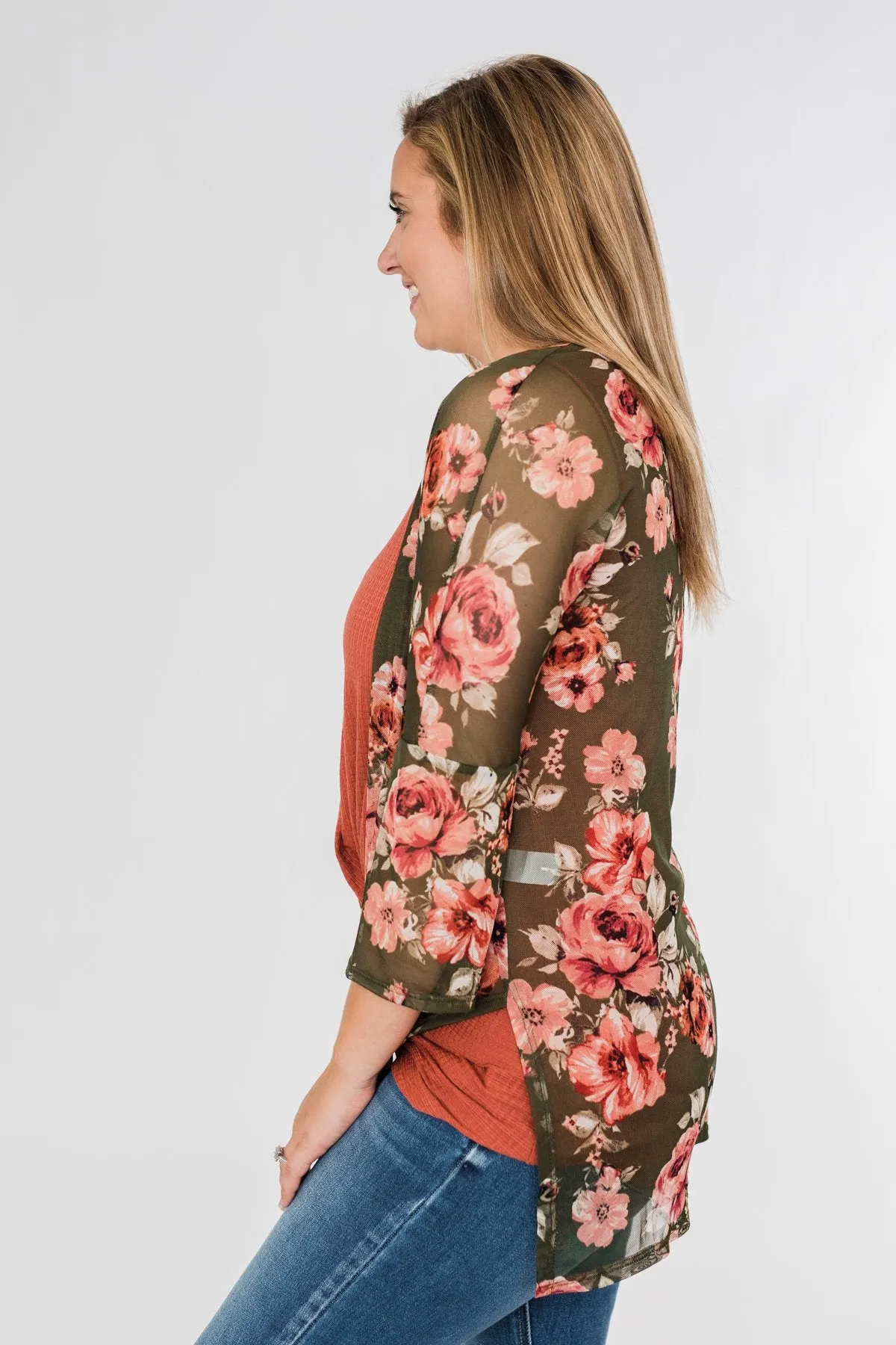 Feels Like Fall Lightweight Floral Kimono- Olive