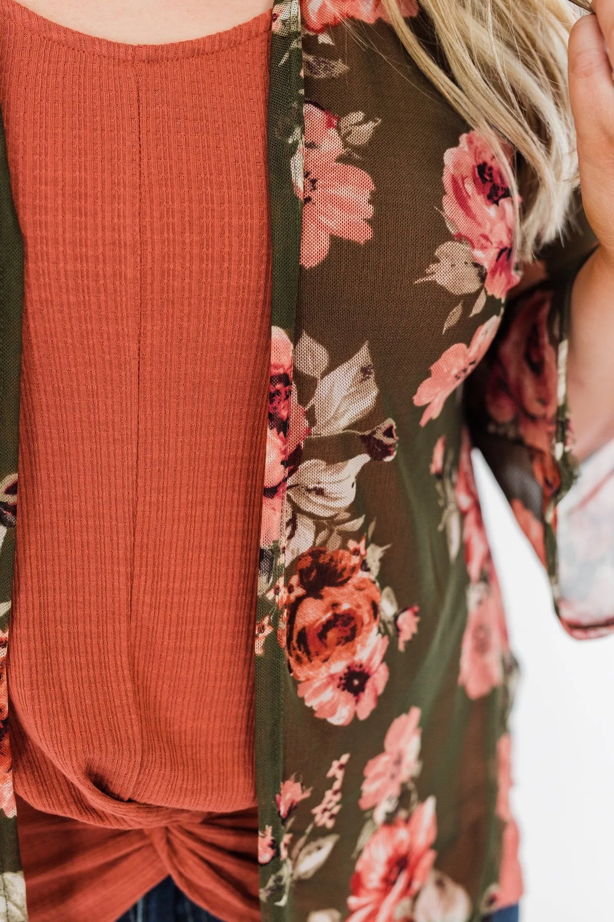Feels Like Fall Lightweight Floral Kimono- Olive