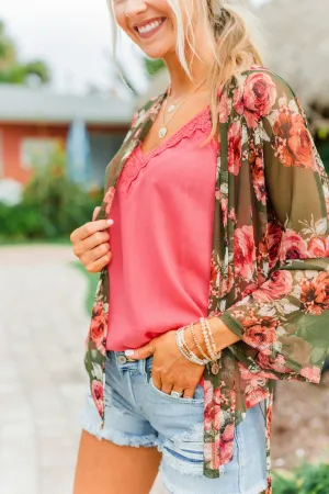 Feels Like Fall Lightweight Floral Kimono- Olive