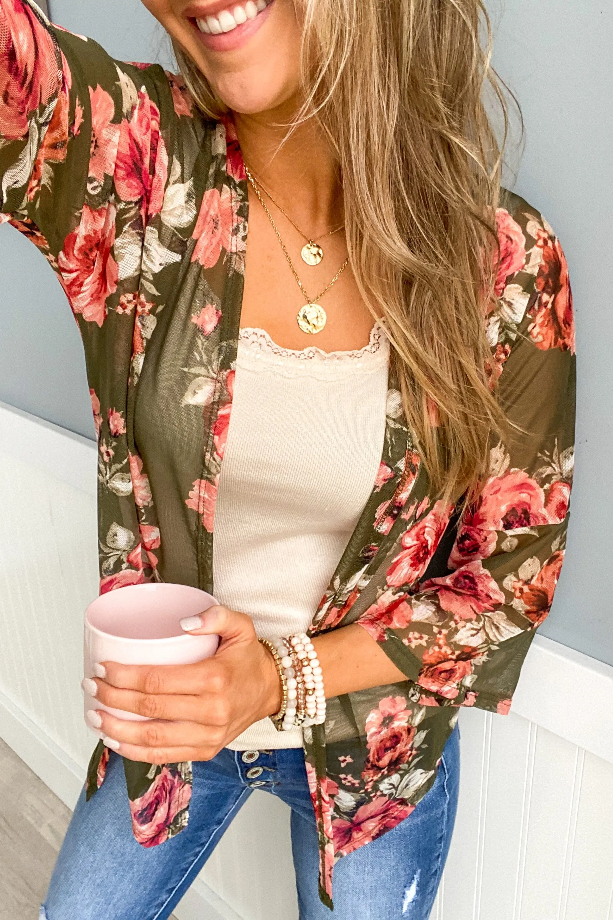 Feels Like Fall Lightweight Floral Kimono- Olive