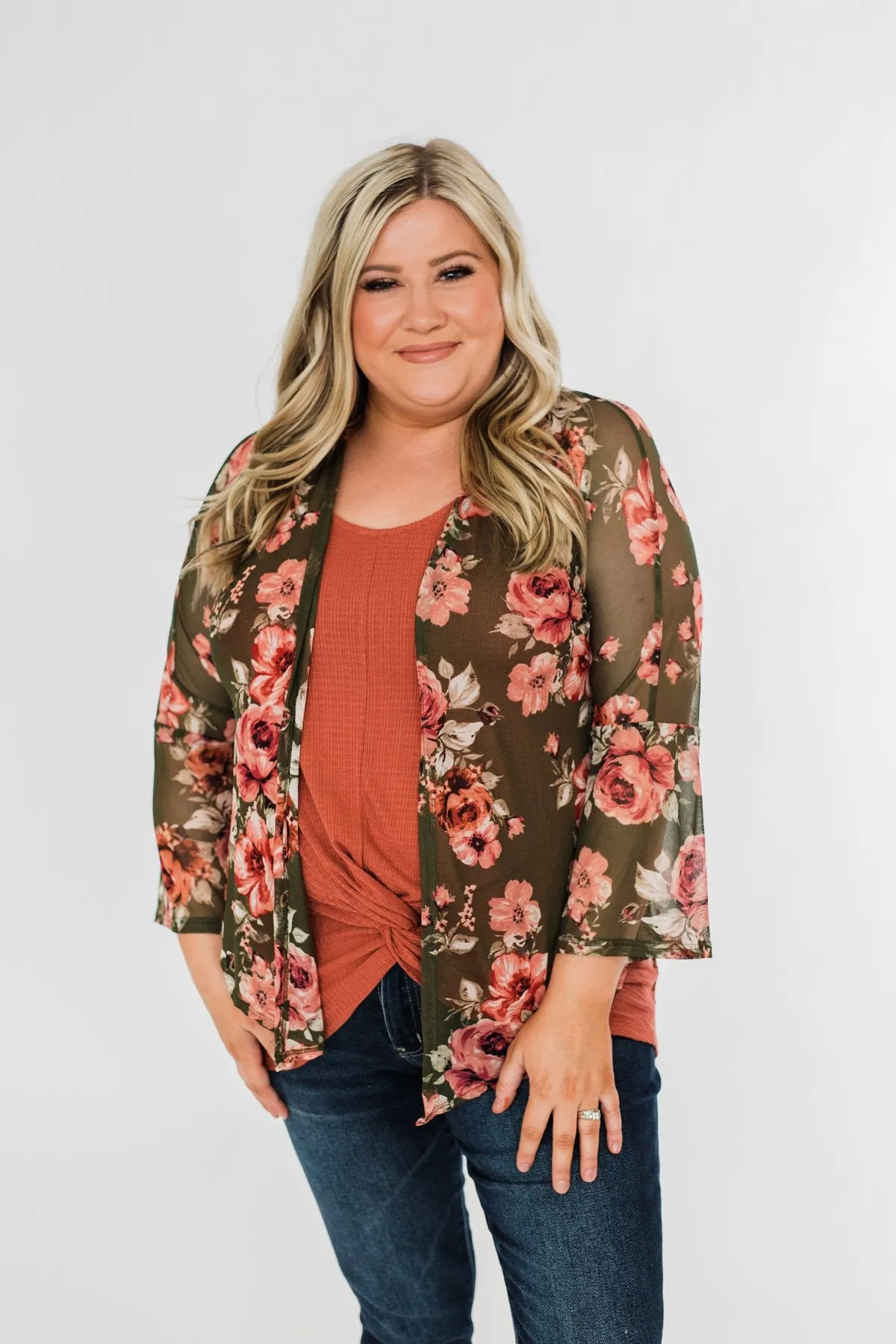 Feels Like Fall Lightweight Floral Kimono- Olive