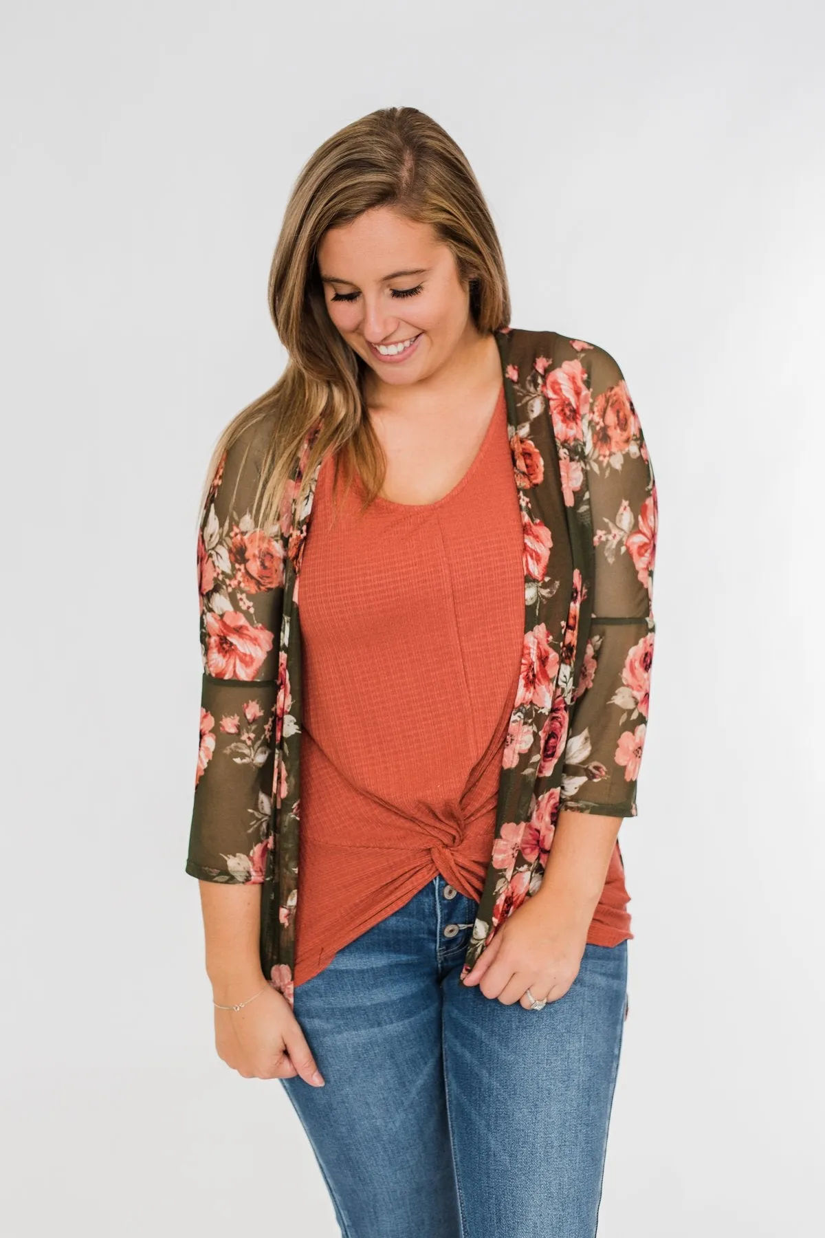 Feels Like Fall Lightweight Floral Kimono- Olive