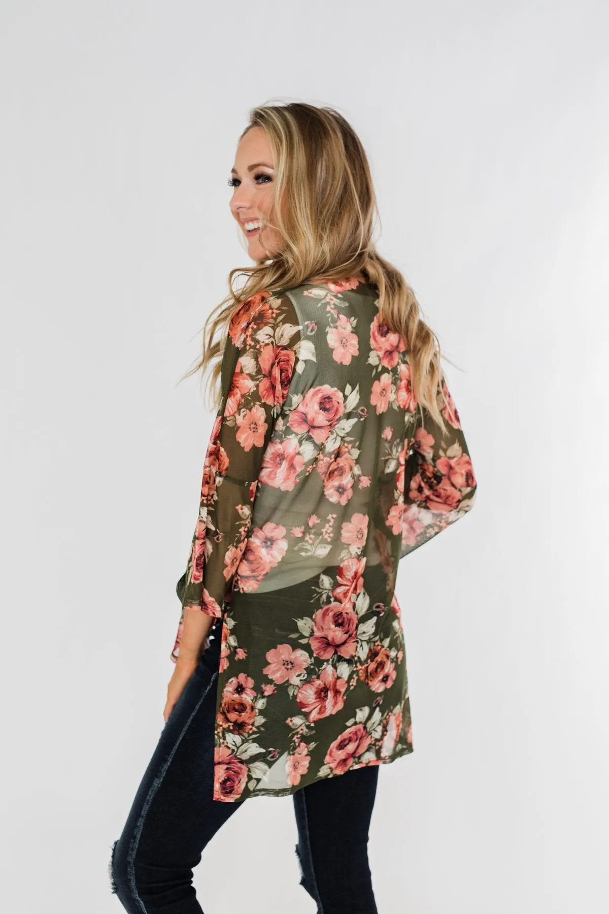 Feels Like Fall Lightweight Floral Kimono- Olive