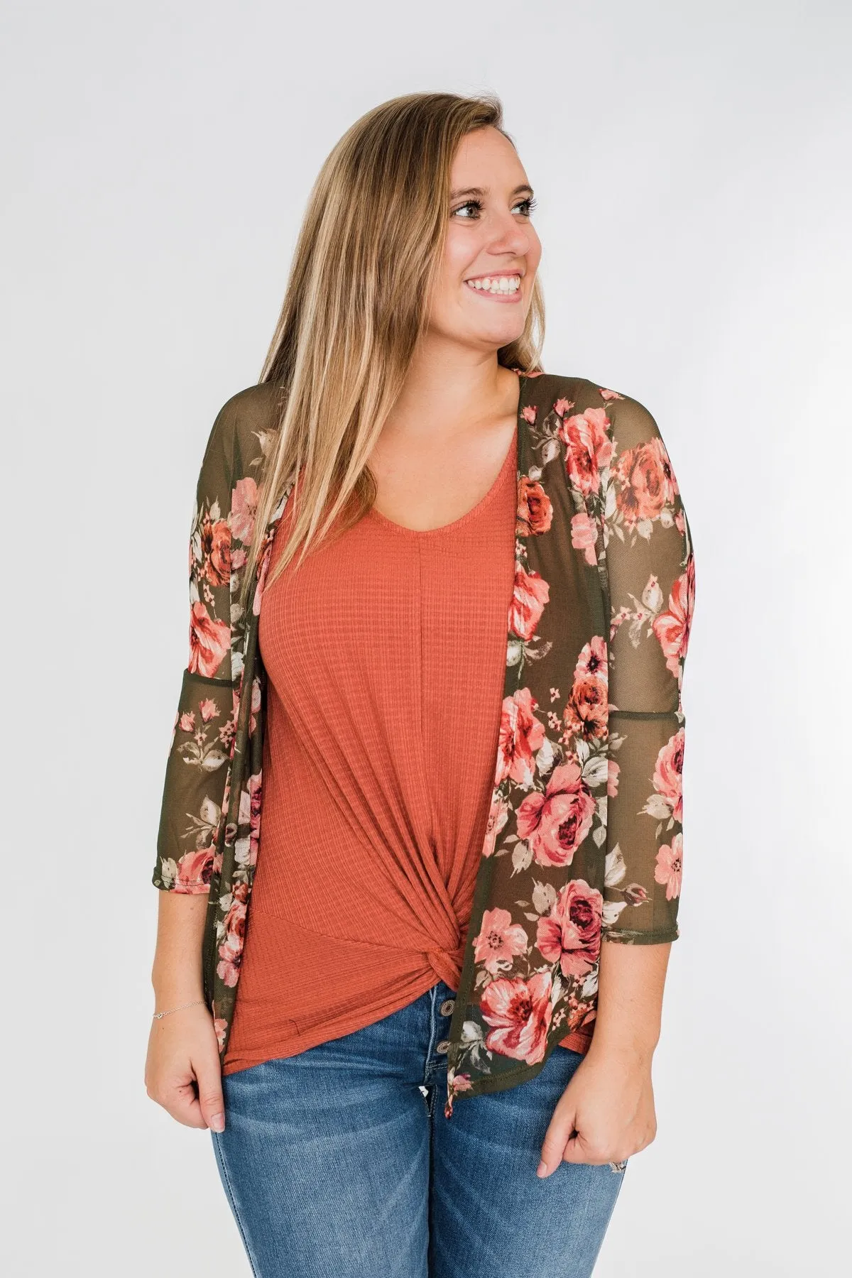Feels Like Fall Lightweight Floral Kimono- Olive