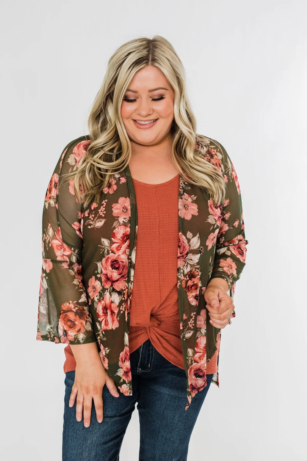 Feels Like Fall Lightweight Floral Kimono- Olive