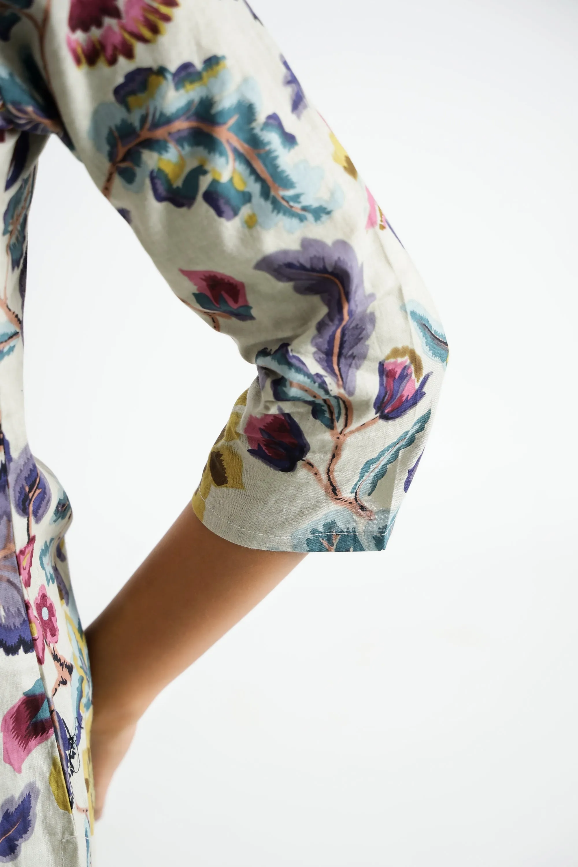 Floral Multicolor Collared Cotton Lounge Co-Ord Set with 3 button