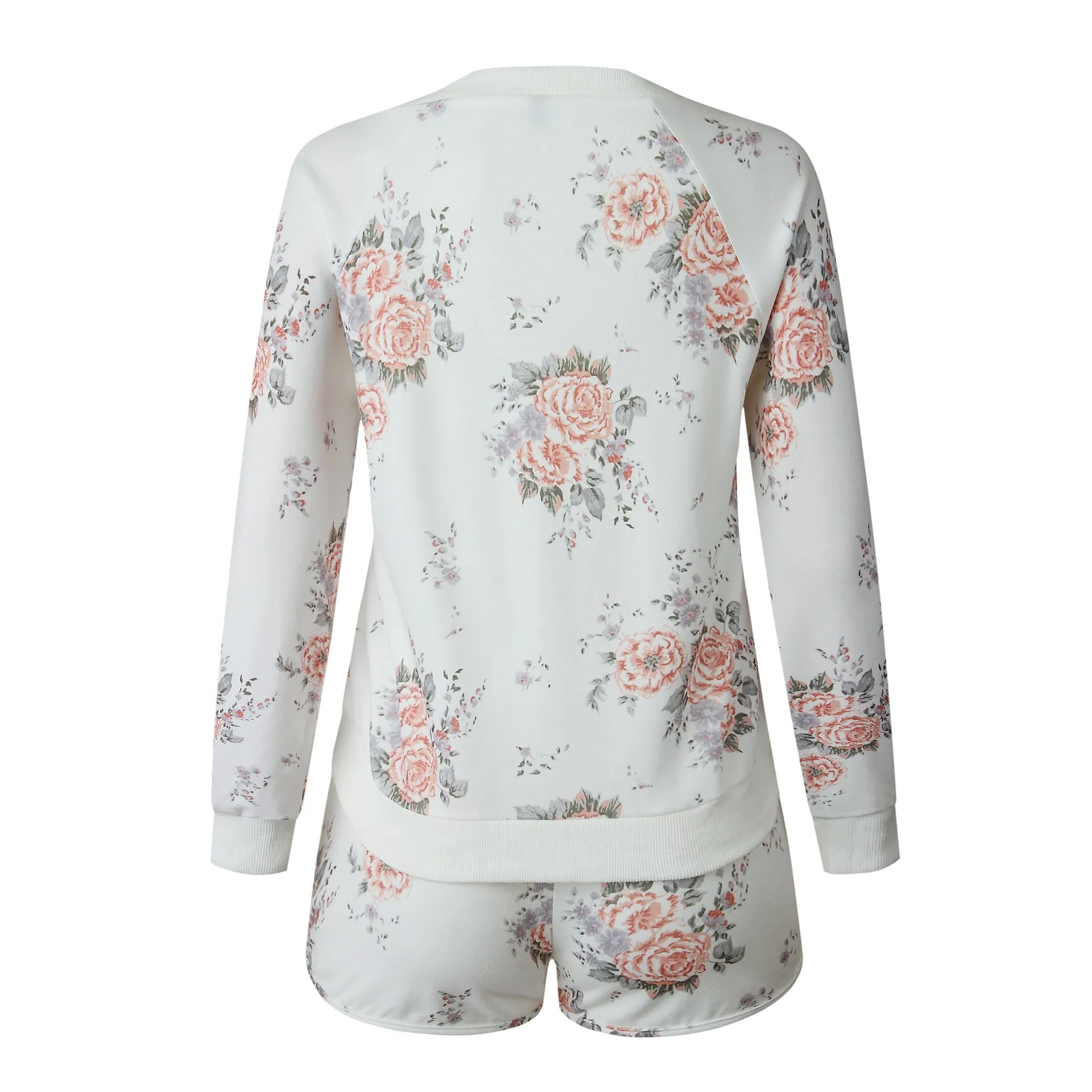 Floral Two-piece Cotton T-Shirt Lace-up Shorts Loungewear