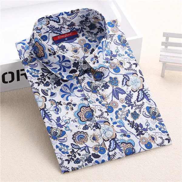 Floral Women Blouses Long Sleeve Shirt Cotton Women Shirts Cherry Casual Ladies Tops Animal Print Blouse Plus Size 5XL