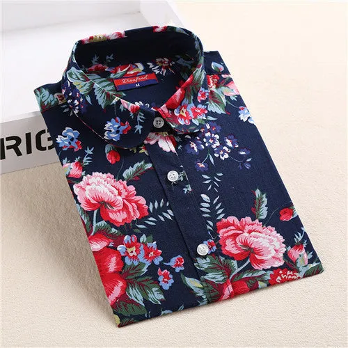 Floral Women Blouses Long Sleeve Shirt Cotton Women Shirts Cherry Casual Ladies Tops Animal Print Blouse Plus Size 5XL
