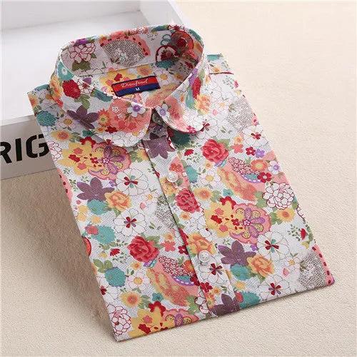 Floral Women Blouses Long Sleeve Shirt Cotton Women Shirts Cherry Casual Ladies Tops Animal Print Blouse Plus Size 5XL