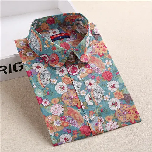 Floral Women Blouses Long Sleeve Shirt Cotton Women Shirts Cherry Casual Ladies Tops Animal Print Blouse Plus Size 5XL