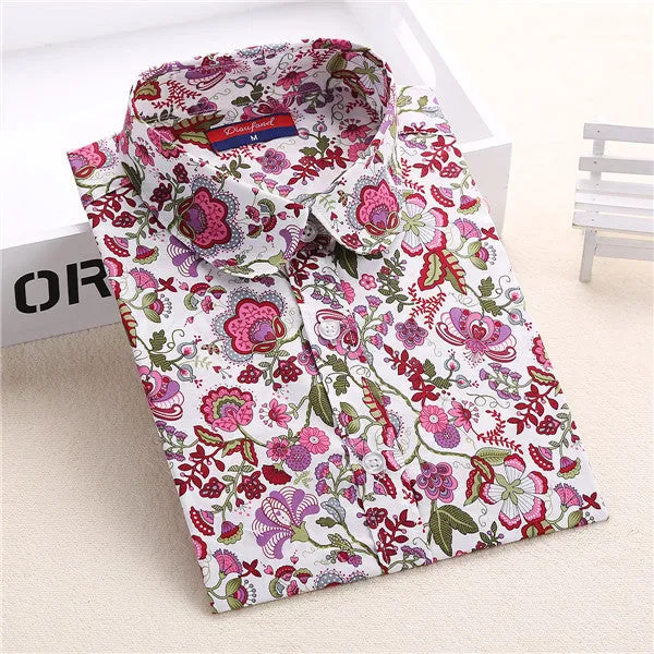 Floral Women Blouses Long Sleeve Shirt Cotton Women Shirts Cherry Casual Ladies Tops Animal Print Blouse Plus Size 5XL