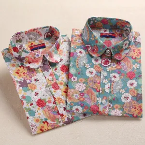 Floral Women Blouses Long Sleeve Shirt Cotton Women Shirts Cherry Casual Ladies Tops Animal Print Blouse Plus Size 5XL