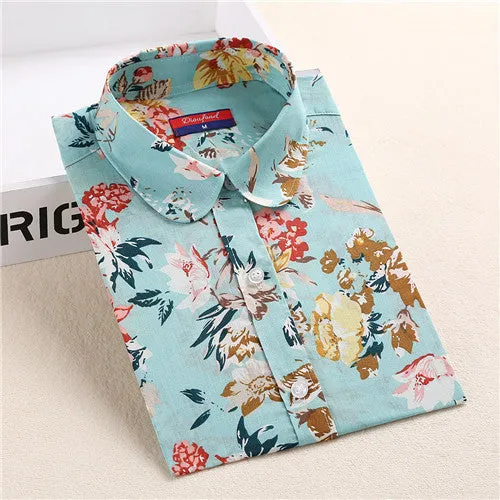 Floral Women Blouses Long Sleeve Shirt Cotton Women Shirts Cherry Casual Ladies Tops Animal Print Blouse Plus Size 5XL
