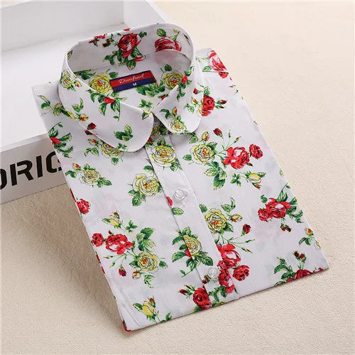Floral Women Blouses Long Sleeve Shirt Cotton Women Shirts Cherry Casual Ladies Tops Animal Print Blouse Plus Size 5XL