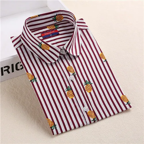 Floral Women Blouses Long Sleeve Shirt Cotton Women Shirts Cherry Casual Ladies Tops Animal Print Blouse Plus Size 5XL