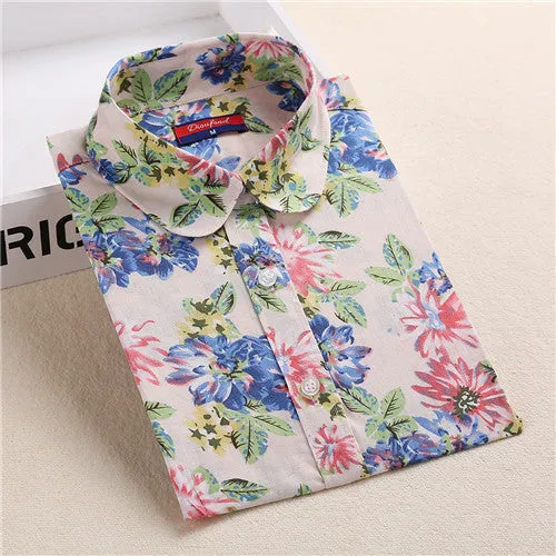 Floral Women Blouses Long Sleeve Shirt Cotton Women Shirts Cherry Casual Ladies Tops Animal Print Blouse Plus Size 5XL
