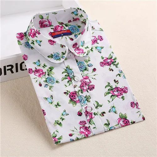 Floral Women Blouses Long Sleeve Shirt Cotton Women Shirts Cherry Casual Ladies Tops Animal Print Blouse Plus Size 5XL