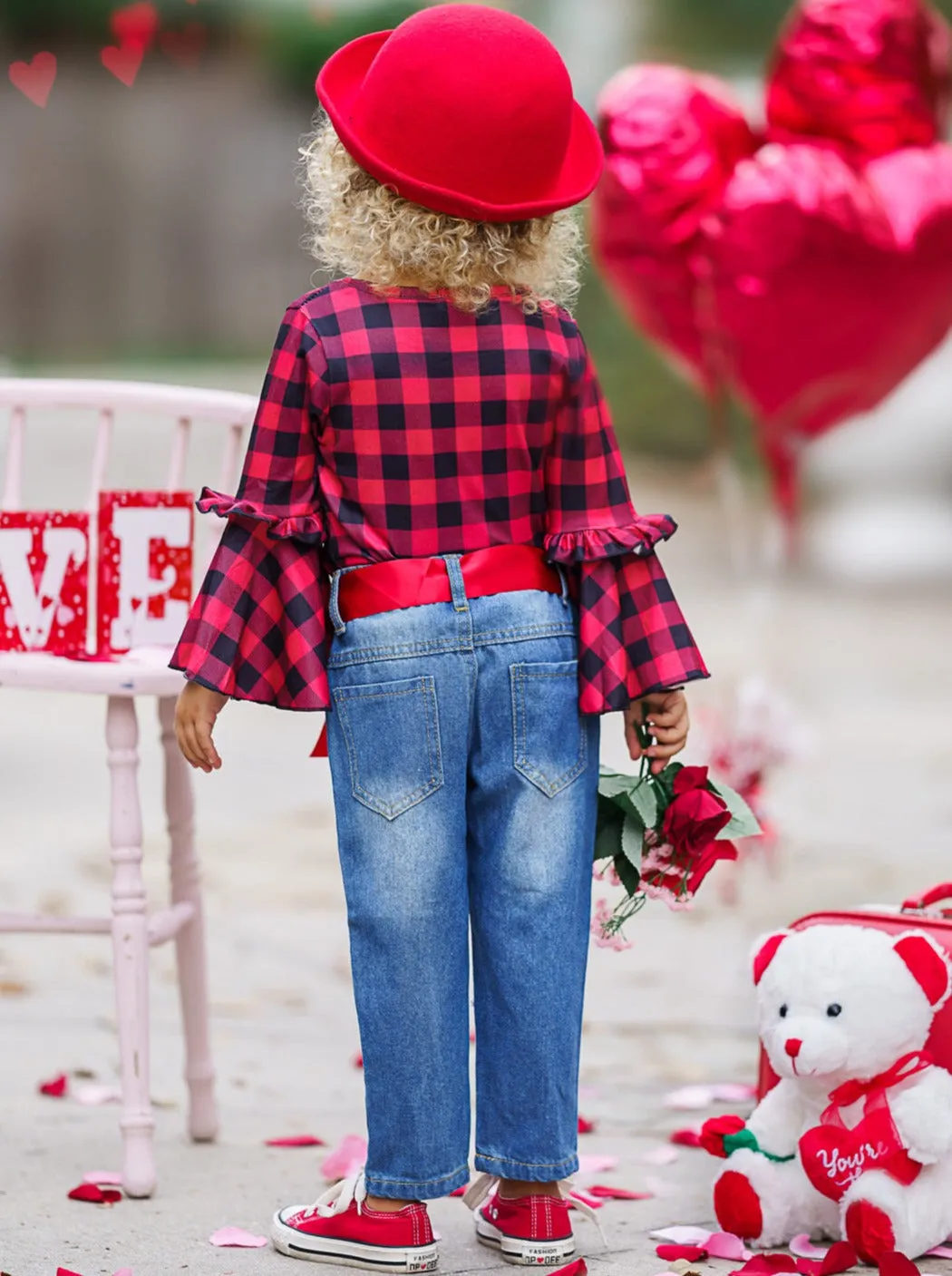 For Love Of Plaid Patched Jeans Set