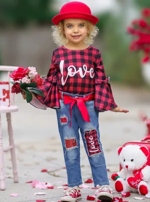 For Love Of Plaid Patched Jeans Set