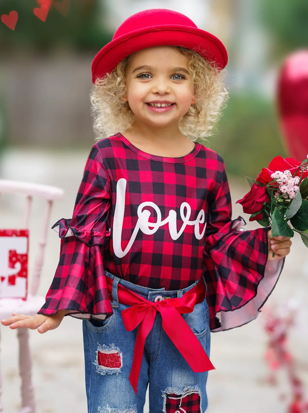 For Love Of Plaid Patched Jeans Set