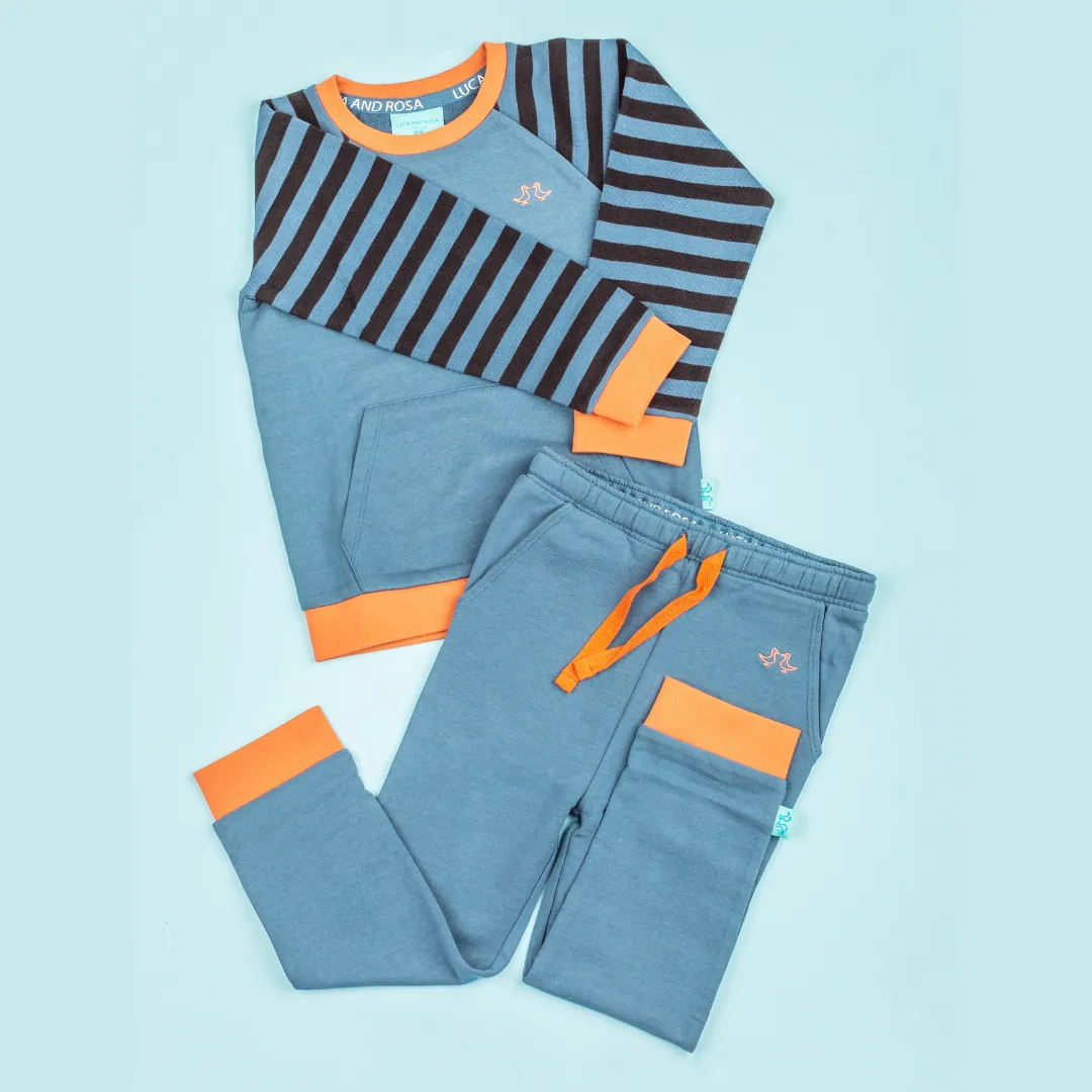 Forest Green Striped Boys Lounge Set