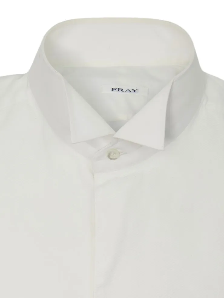 Fray White Wing Collar Cotton Tuxedo Shirt