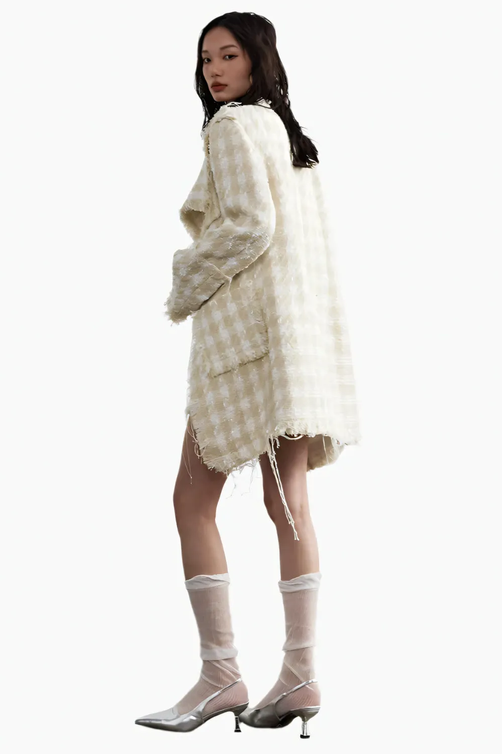 Frayed Elegance Beige Blazer
