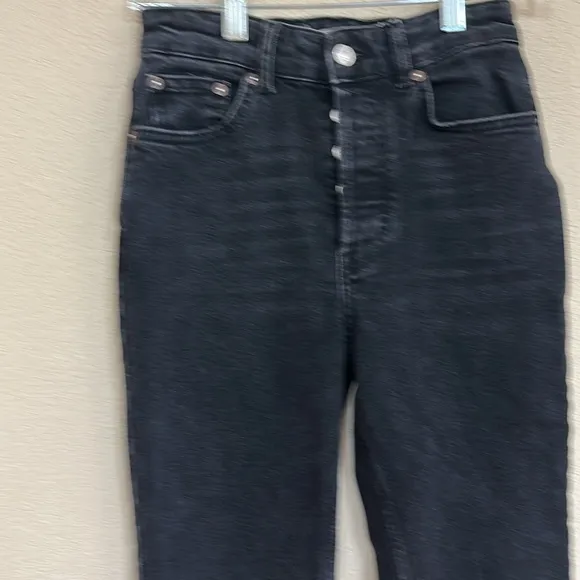 Free People Womans black button up split ankle Flare Jeans size 26
