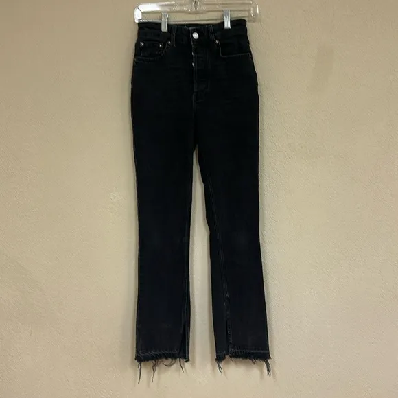 Free People Womans black button up split ankle Flare Jeans size 26