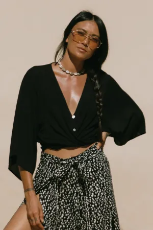 Front-Tie Kimono Top-Black
